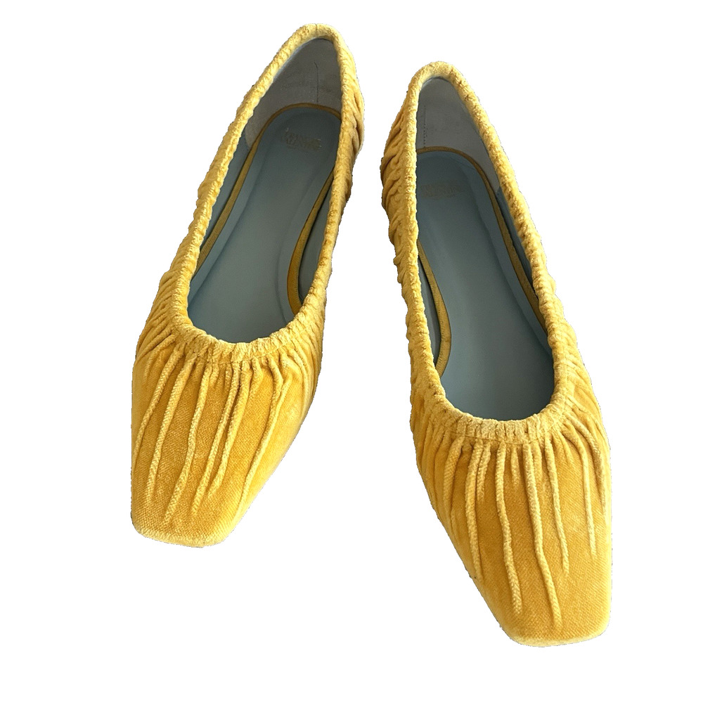 FRANCES VALENTINE Size 11 Golden Yellow Ruched Velvet Square Toe Slip-On Flats